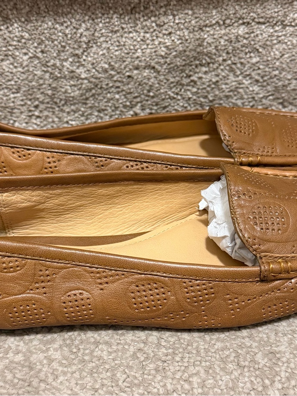 Coach Women's Cognac Perforated Leather Loafers